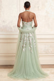 Halter Ruched A Line Floral Dusty Sage Long Prom Dress with Shawl