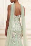 Mermaid Strapless Floral Dusty Sage Neck Scarf Long Prom Dress