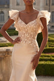 Mermaid Corset V-Neck Floral Blush Long Prom Dress with Ruffles