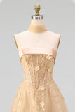 Strapless A Line Corset Floral Blush Neck Scarf Long Prom Dress