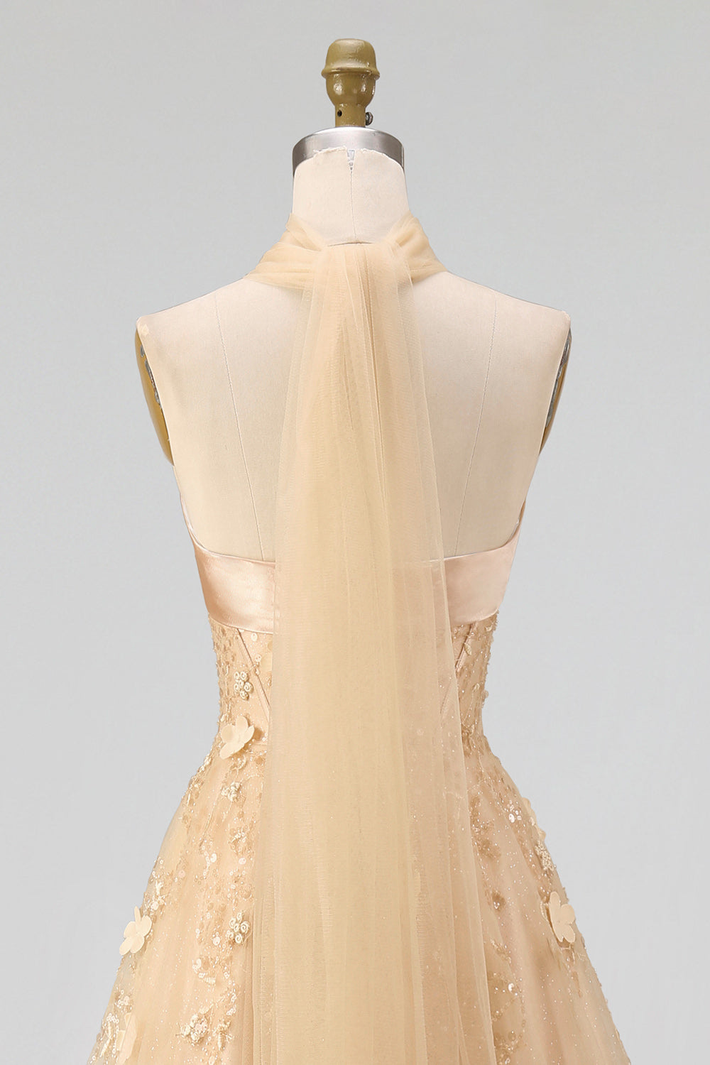 Strapless A Line Corset Floral Blush Neck Scarf Long Prom Dress