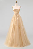 Strapless A Line Corset Floral Blush Neck Scarf Long Prom Dress