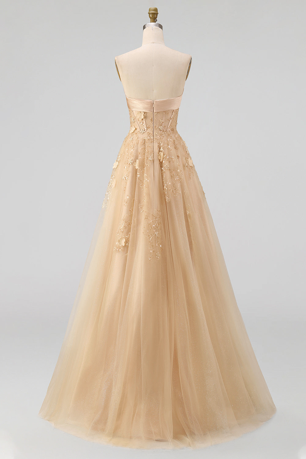 Strapless A Line Corset Floral Blush Neck Scarf Long Prom Dress