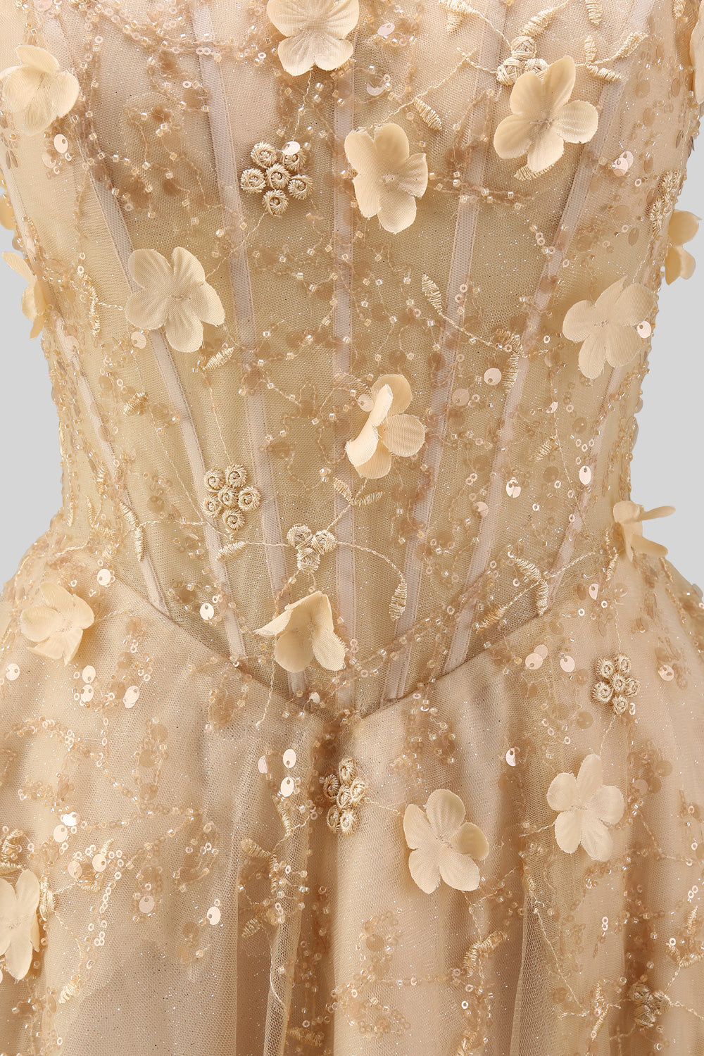 High Neck Floral A Line Corset Blush Long Prom Dress with Slit