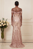 Sparkly Blush Long Floral Beaded Off the Shoulder Prom Dress