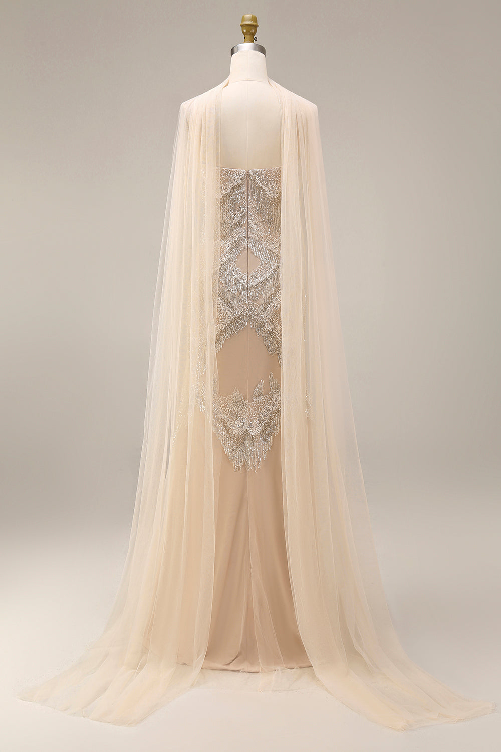 Sparkly Apricot Long Beaded Spaghetti Straps Prom Dress with Shawl