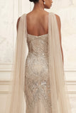 Sparkly Apricot Long Beaded Spaghetti Straps Prom Dress with Shawl