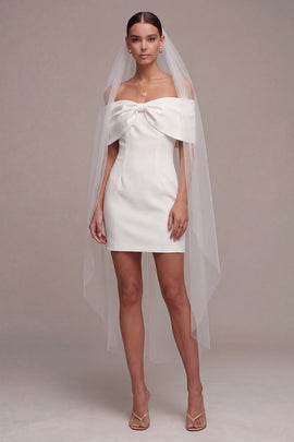 White Tight Short Off the Shoulder Graduation Dress with Bow
