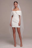 White Tight Short Off the Shoulder Graduation Dress with Bow