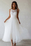 White A Line Floral Maxi Lace Boho Wedding Dress