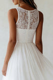 White A Line Floral Maxi Lace Boho Wedding Dress