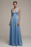 Simple A Line White V-Neck Maxi Beach Wedding Dress