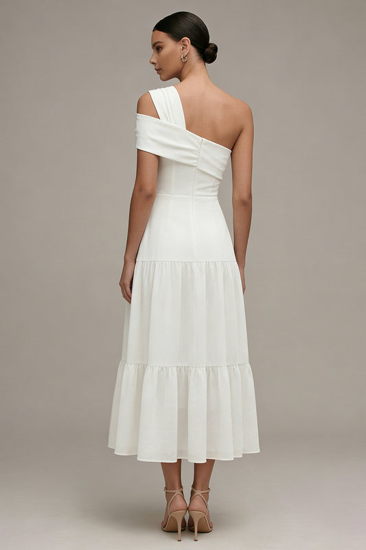 Maxi White One Shoulder A Line Beach Wedding Dress