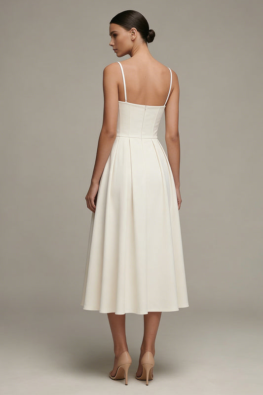 Corset Maxi Spaghetti Straps White A Line Beach Wedding Dress