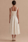 Square Neck Ivory Floral A Line Maxi Boho Lace Wedding Dress