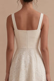 Square Neck Ivory Floral A Line Maxi Boho Lace Wedding Dress