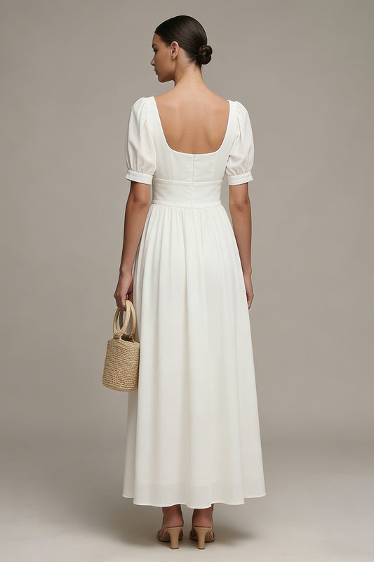 Maxi White Short Sleeves A Line Beach Wedding Dress