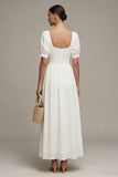 Maxi White Short Sleeves A Line Beach Wedding Dress