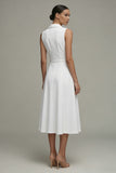 Simple White Midi A Line Shawl Lapel Work Dress