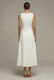 Simple White A Line Round Neck Maxi Beach Wedding Dress