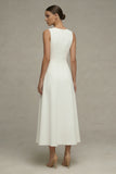 Simple White A Line Round Neck Maxi Beach Wedding Dress