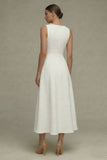 Floral Round Neck Maxi White A Line Boho Wedding Dress