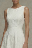 Floral Round Neck Maxi White A Line Boho Wedding Dress