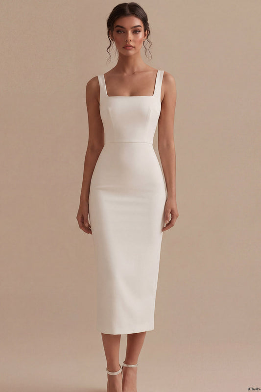 Square Neck Maxi White Bodycon Engagement Dress