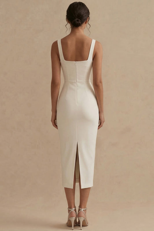 Square Neck Maxi White Bodycon Engagement Dress