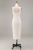 Square Neck Maxi White Bodycon Engagement Dress