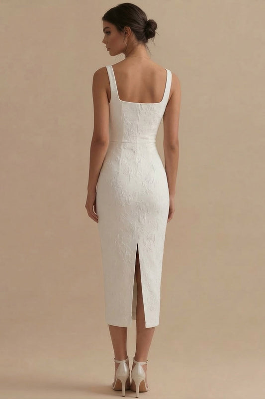 Floral Square Neck White Bodycon Maxi Beach Wedding Dress