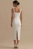 Floral Square Neck White Bodycon Maxi Beach Wedding Dress