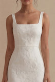 Floral Square Neck White Bodycon Maxi Beach Wedding Dress