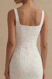 Floral Square Neck White Bodycon Maxi Beach Wedding Dress