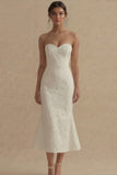 Floral Strapless White Maxi Mermaid Beach Wedding Dress
