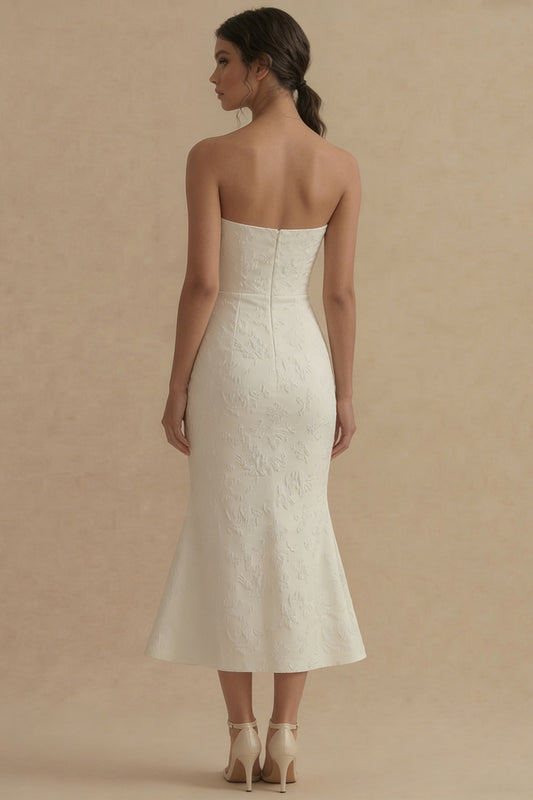 Floral Strapless White Maxi Mermaid Beach Wedding Dress