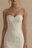 Floral Strapless White Maxi Mermaid Beach Wedding Dress