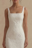 Mermaid Floral Square Neck White Maxi Beach Wedding Dress