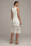 Bateau Neck Midi White Bodycon Graduation Dress