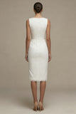 Bodycon Floral Bateau Neck Midi White Boho Wedding Dress