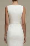 Bodycon Floral Bateau Neck Midi White Boho Wedding Dress