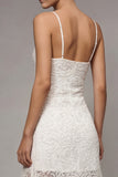 Spaghetti Straps A Line Floral Short White Boho Western Wedding Dress