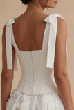 Corset Beaded A Line Floral Short White Wedding Dress with Bow