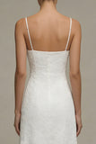 A Line Floral Spaghetti Straps Midi White Boho Wedding Dress