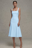 Square Neck Midi White A Line Beach Wedding Dress
