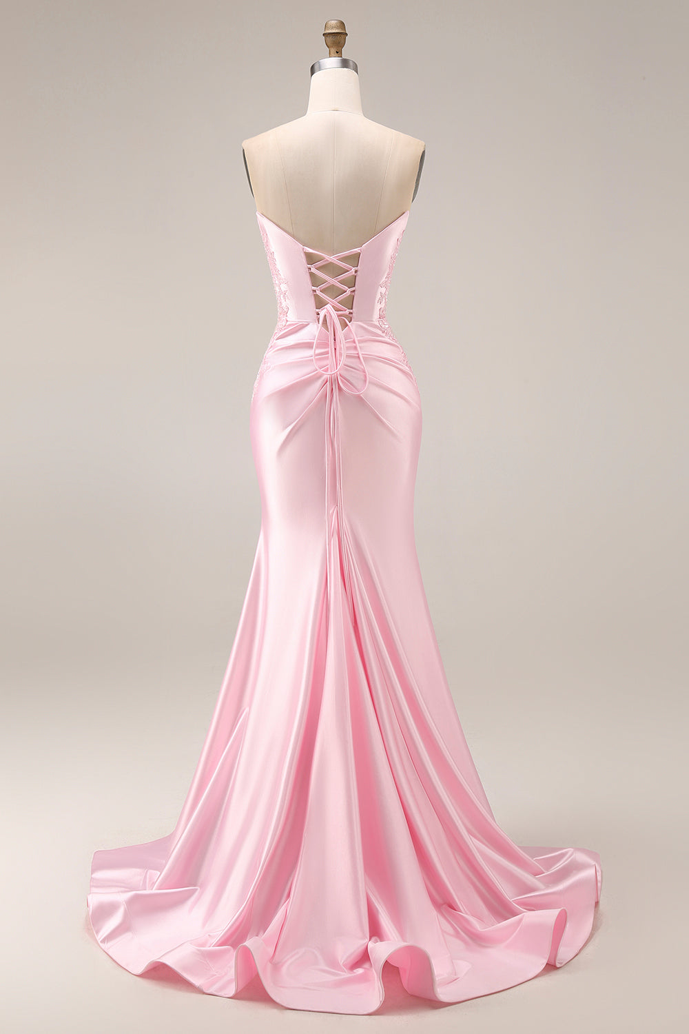 Long Strapless Ruched Pink Mermaid Prom Dress with Slit