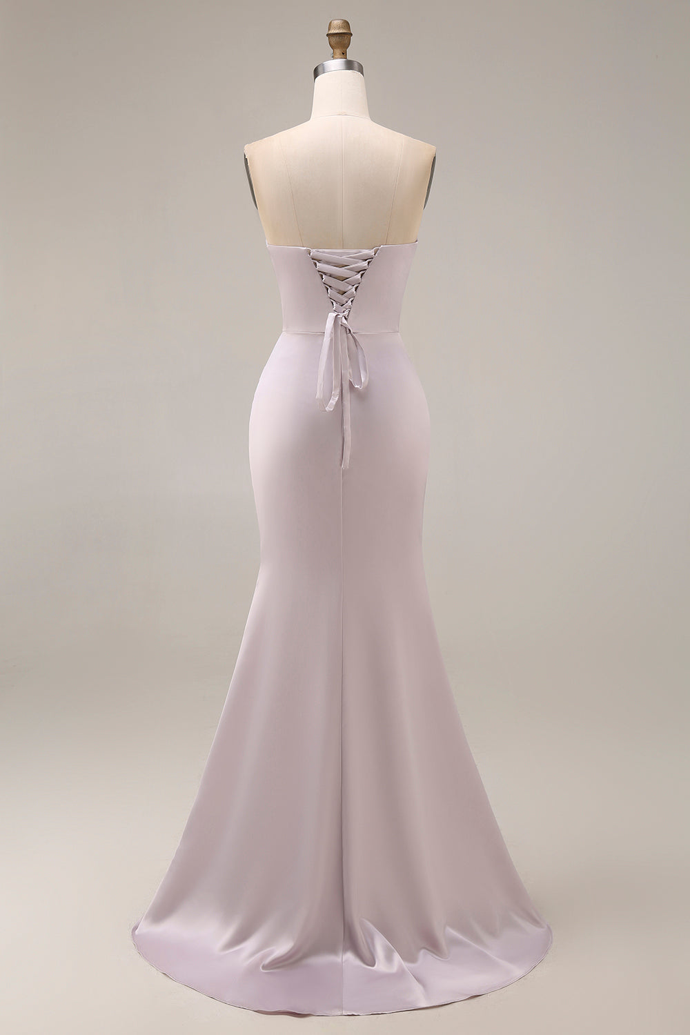 Light purple Long Beaded Strapless Ruched Mermaid Prom Dress with Slit