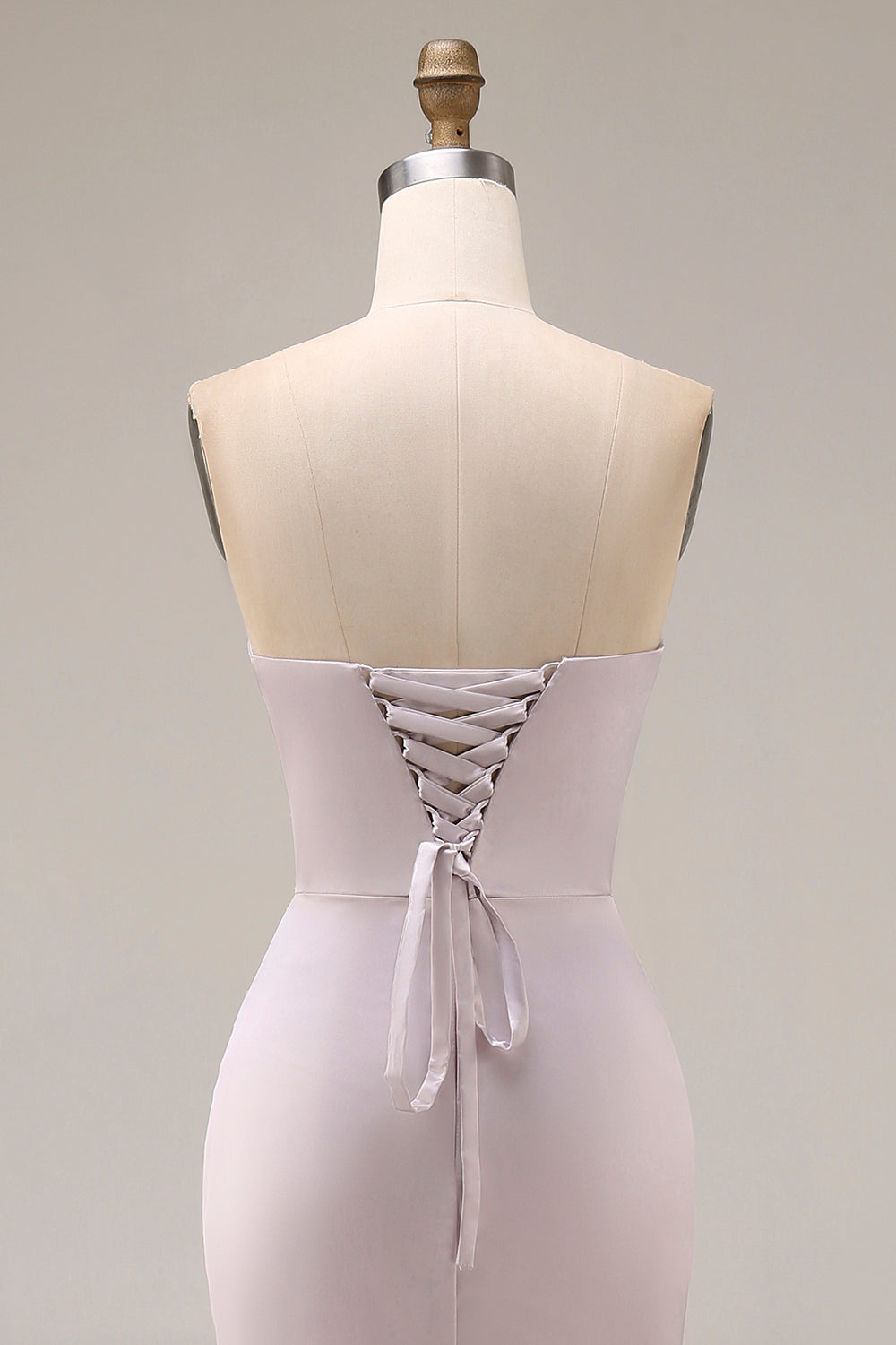 Light purple Long Beaded Strapless Ruched Mermaid Prom Dress with Slit