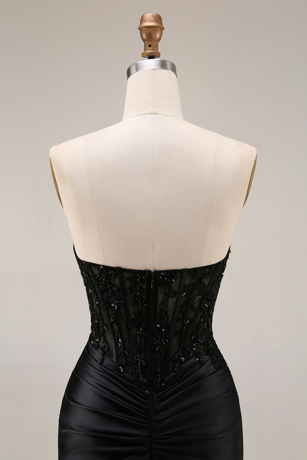 Zapakasa Women Black Corset Long Beaded Prom Dress with Lace Mermaid