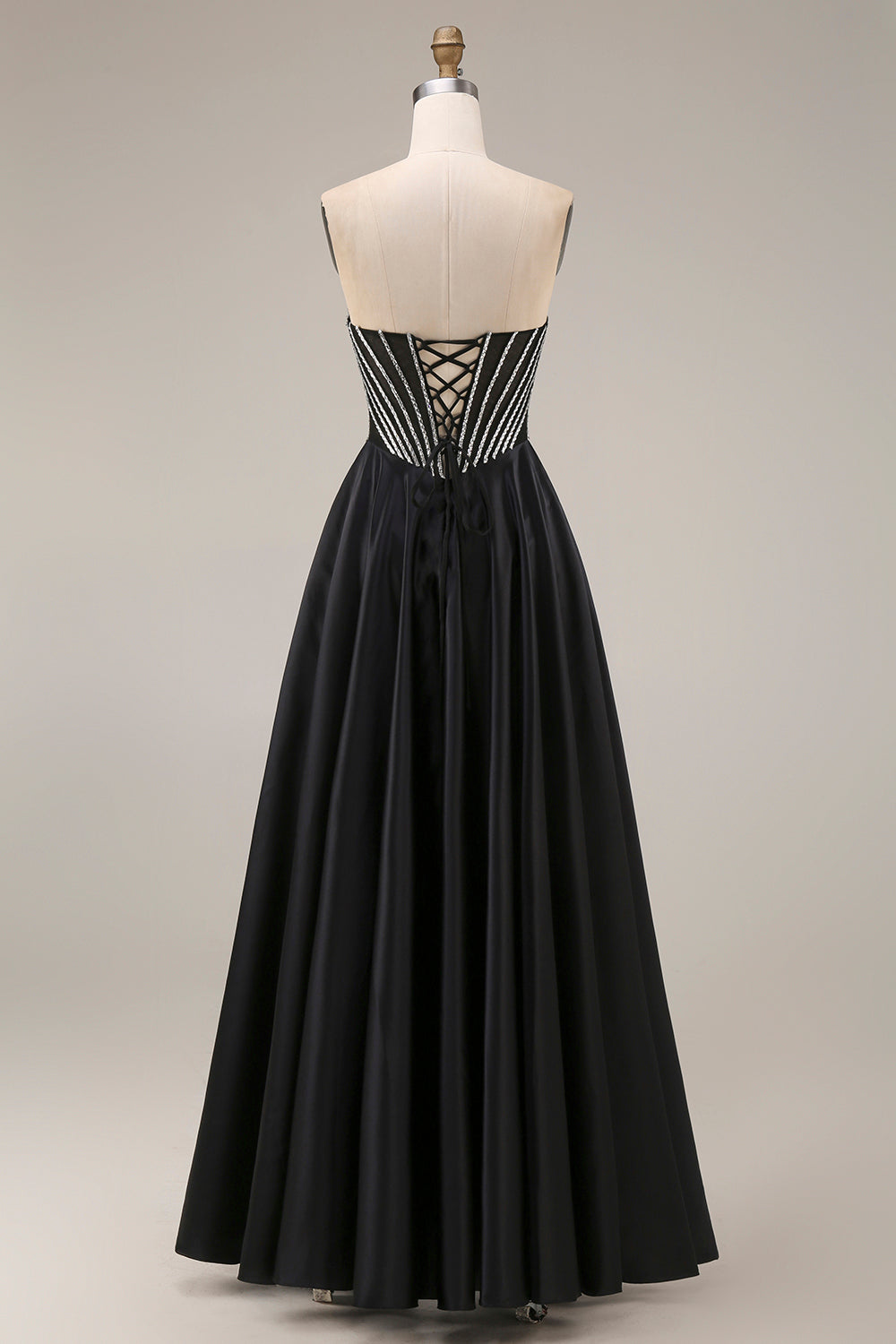 Zapakasa Women Black Corset Long Prom Dress with Beading A Line